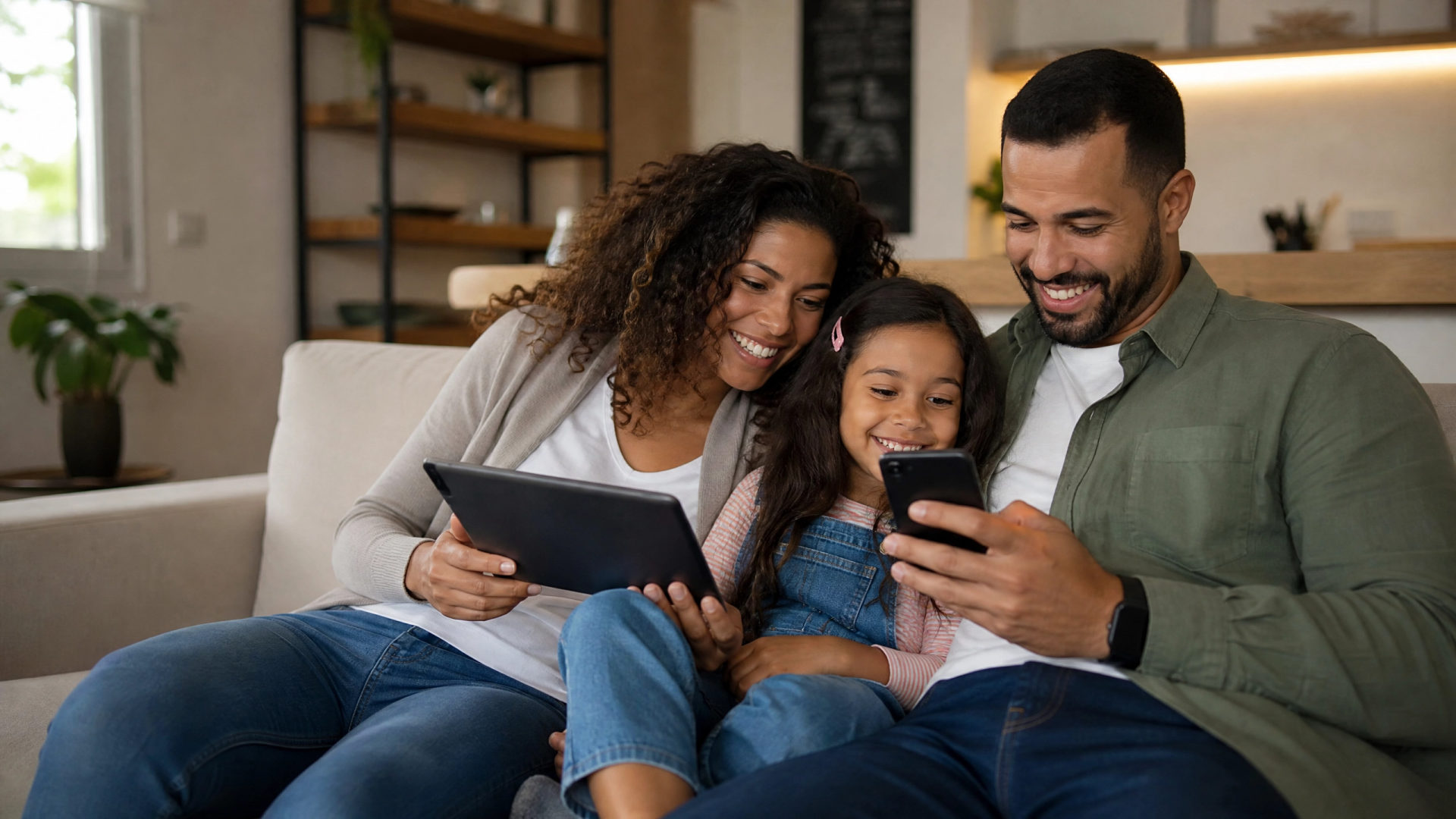 Família conectada com a FTI Net